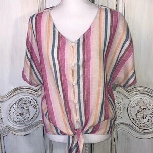 Beachlunchlounge Linen Cotton Blend Short Sleeve Button Up Blouse Size S/P
